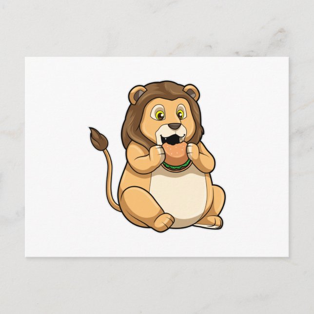 Carte Postale Lion avec hamburger (Devant)