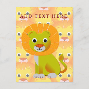 Carte Postale Lion bébé mignon partout sur Vintage Imprimer Moti