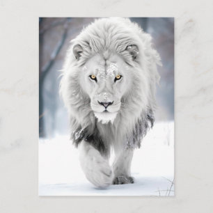Carte Postale Lion blanc majestueux en hiver Wonderland Design