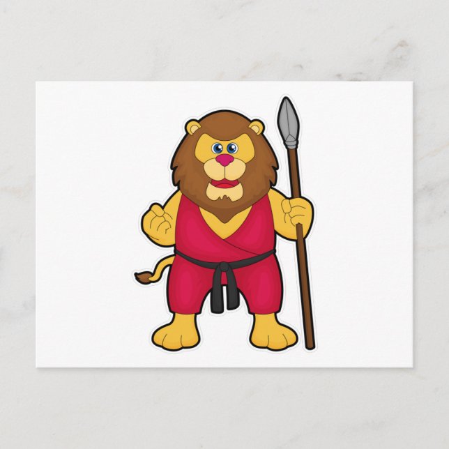 Carte Postale Lion comme guerrier avec Spear (Devant)