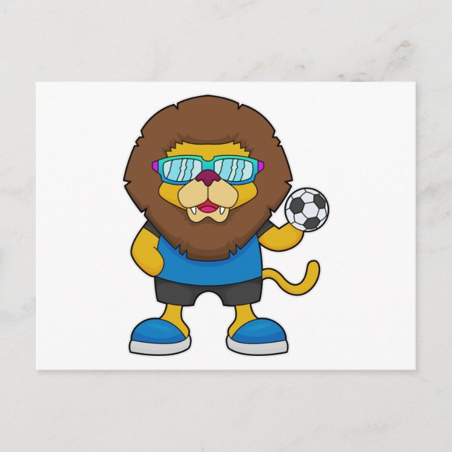 Carte Postale Lion comme joueur de football avec Soccer (Devant)
