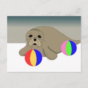 Carte Postale Lion de Mer avec Ballons de Plage