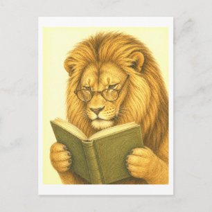 Carte Postale Lion de style vintage en lecture