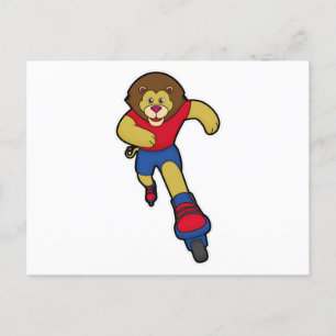 Carte Postale Lion en patineur avec des rollers en ligne