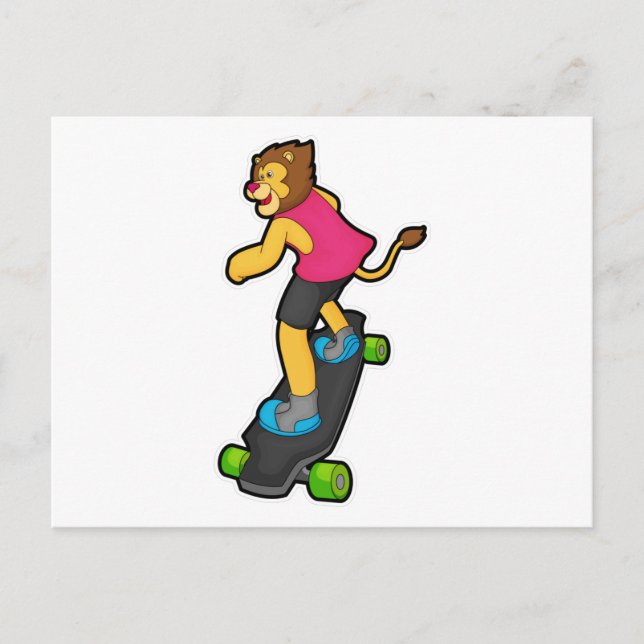 Carte Postale Lion en planche à roulettes avec skateboard (Devant)