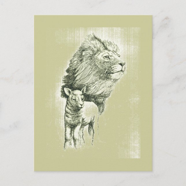 Carte postale Lion et agneau vintages (Devant)