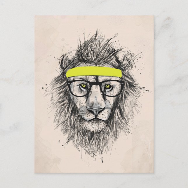 Carte Postale Lion hipster (fond clair) (Devant)