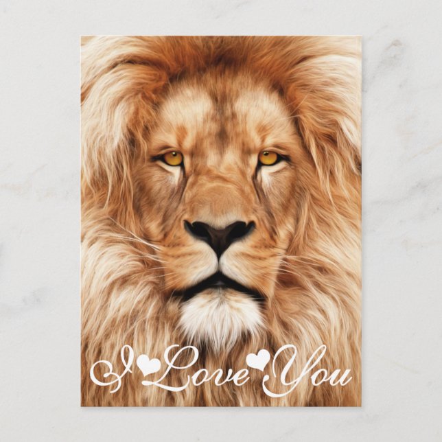 Carte Postale Lion Le Roi Photo Peinture Je T'Aime (Devant)