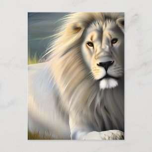 Carte Postale Lion Majestueux Blanc Art Éthéré
