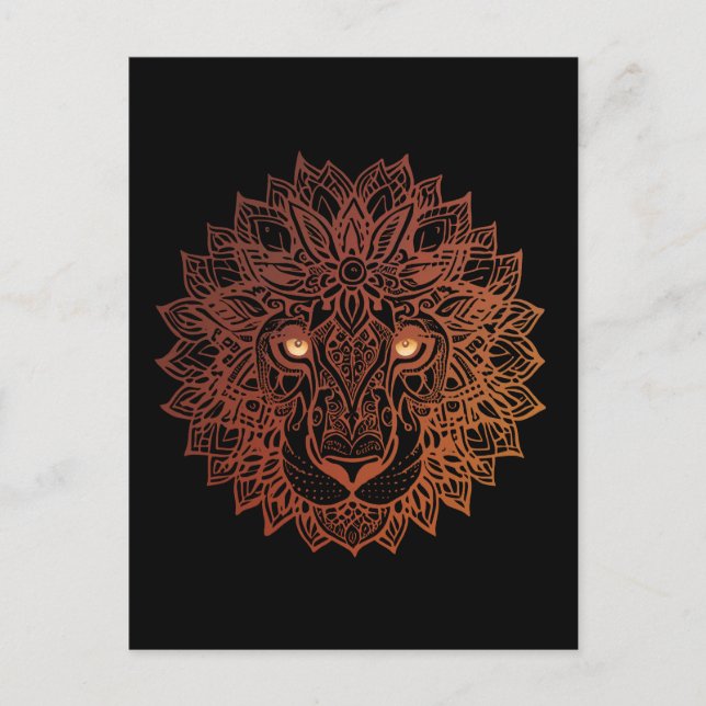 Carte Postale Lion Mandala Ornamental, Lion Dessiné À La Main Ma (Devant)
