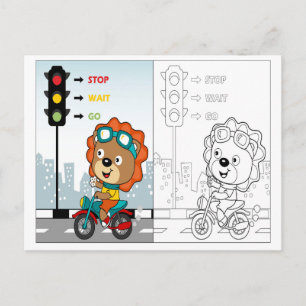 Carte Postale Lion mignon chevauchant une moto - Activité de col