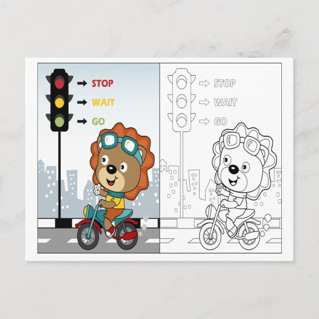 Carte Postale Lion mignon chevauchant une moto - Activité de col (Devant)