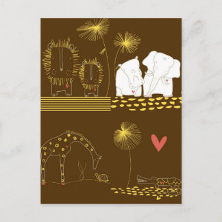 Carte Postale Lion minimaliste, tortue, crocodile et girafe
