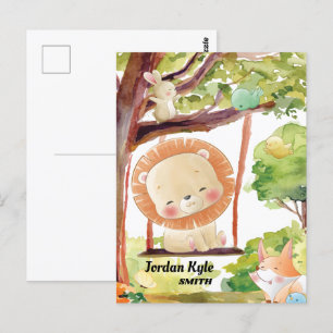Carte Postale Lion, Renard, Lapin et Oiseaux Brut Nature