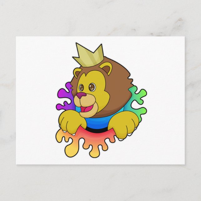 Carte Postale Lion roi avec couronne (Devant)