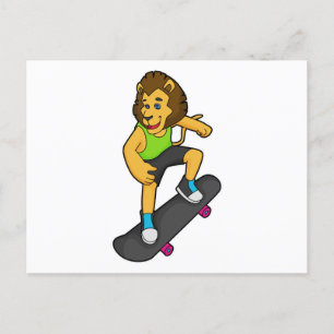 Carte Postale Lion Skater Planche à roulettes