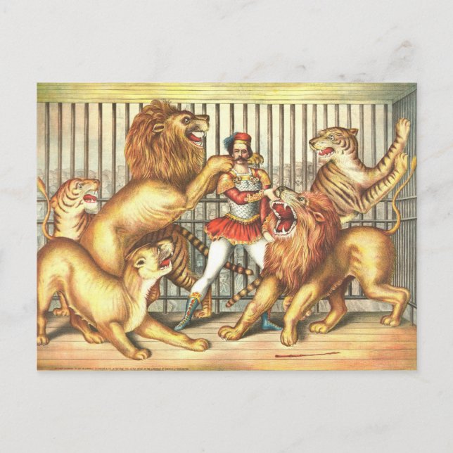 Carte postale Lion Tamer Vintage Circus (Devant)