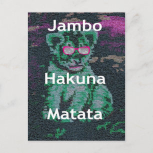 Carte Postale Lion vert avec lunettes roses "Hakuna Matata" Art