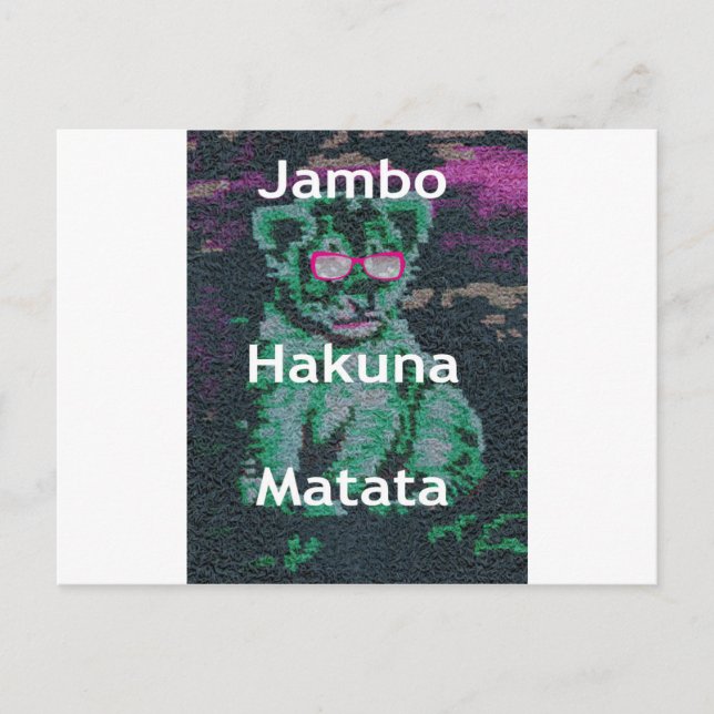 Carte Postale Lion vert avec lunettes roses "Hakuna Matata" Art (Devant)