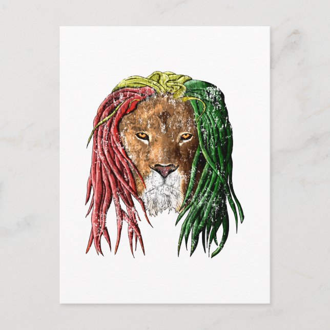 Carte Postale Lion vintage Rasta Reggae (Devant)