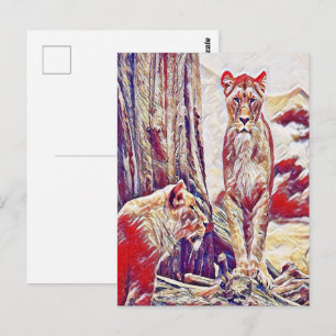 Carte Postale Lionne par les montagnes