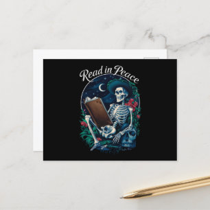 Carte Postale Lire dans Peace Skeleton Lecture Livre Lover Booki