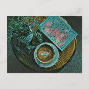 Carte Postale Lire des livres, boire du café