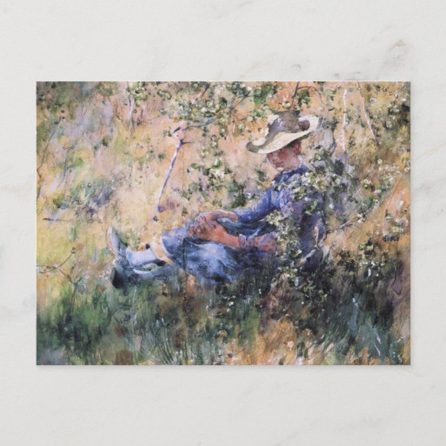 Carte Postale Lire sous la Hawthorne en fleurs Bush (Devant)