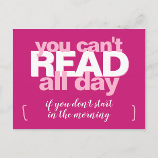 Carte Postale Lire toute la journée drôle livre Lover Pink Typog