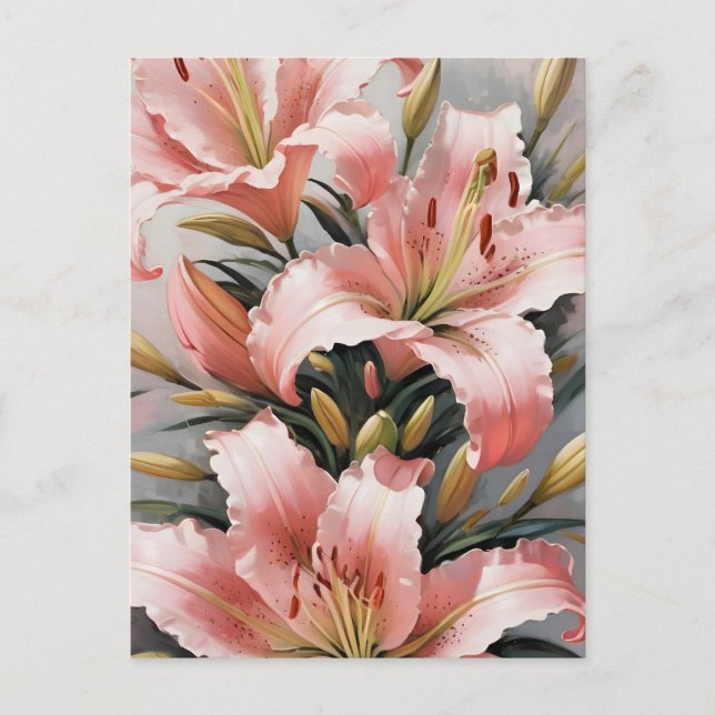 Carte Postale Lis roses vintage (Devant)