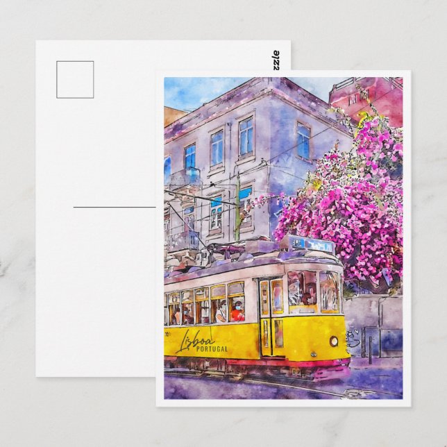 Carte Postale Lisboa Portugal Travel Place Aquarelle (Devant / Derrière)
