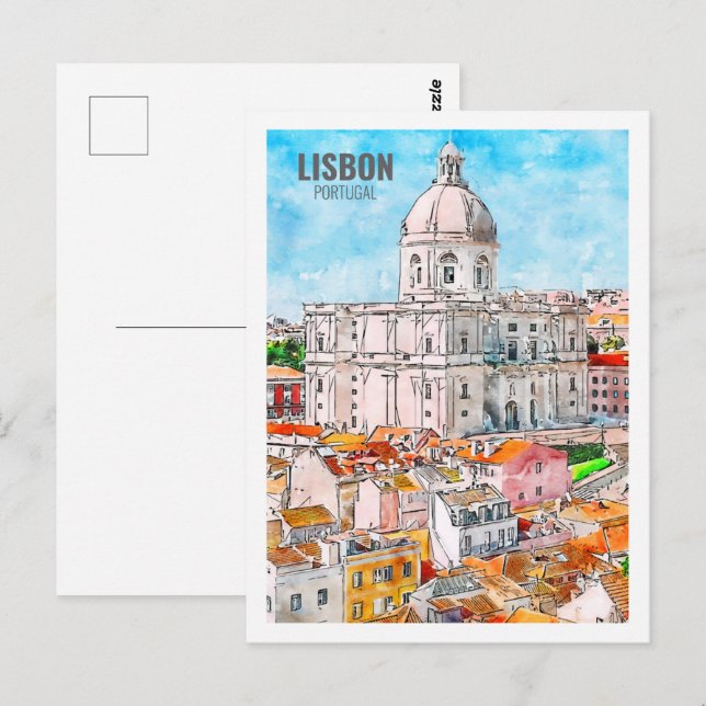 Carte Postale Lisbonne Portugal célèbre Aquarelle Voyage Sketch (Devant / Derrière)