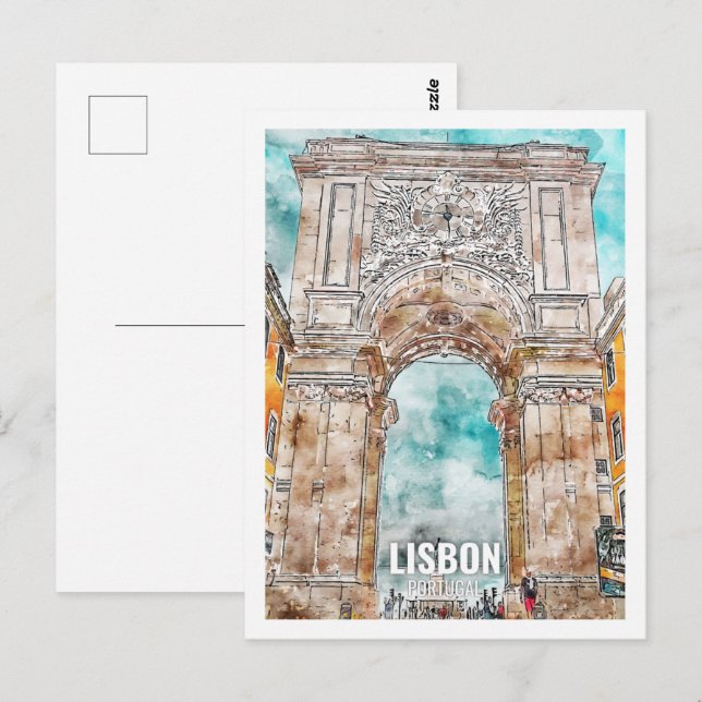 Carte Postale Lisbonne Portugal célèbre Travel Place Aquarelle (Devant / Derrière)