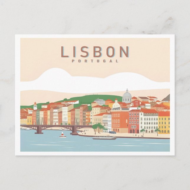 Carte Postale Lisbonne Portugal Pastel Voyage Design (Devant)