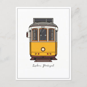 Carte Postale Lisbonne Portugal Tramway Jaune Vue frontale