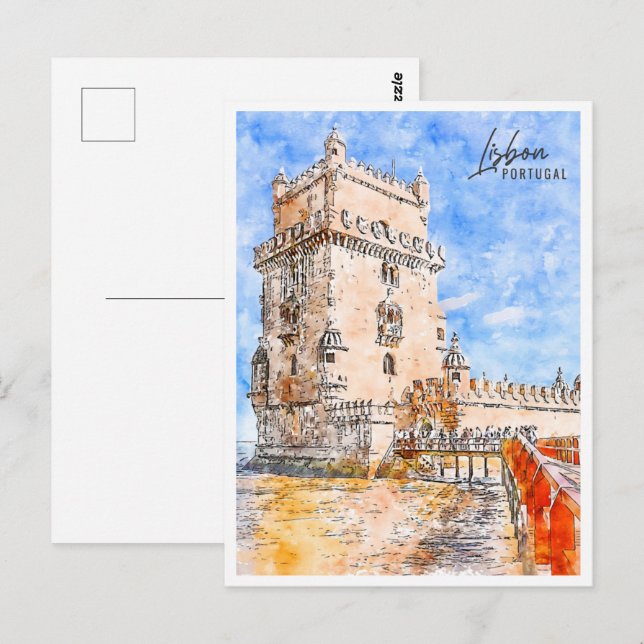 Carte Postale Lisbonne Portugal Travel Place Aquarelle (Devant / Derrière)