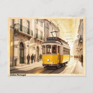 Carte Postale Lisbonne Portugal Vintage de tramway jaune