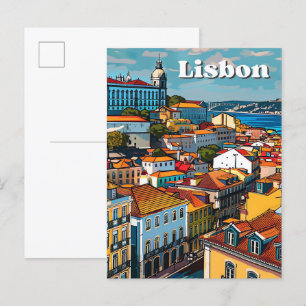 Carte Postale Lisbonne Portugal Vintage Retro Voyage Illustratio