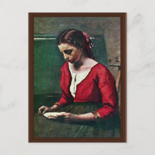 Carte Postale Lisez Girl In A Red Jersey Par Corot Jean-Baptist