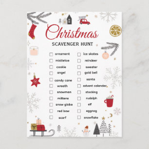Carte Postale Liste de chasse au trésor de Noël Art