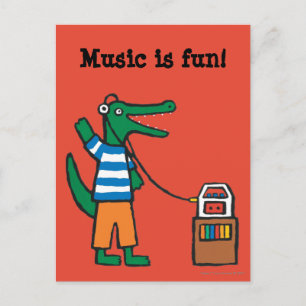 Carte Postale Liste de crocodile cool Écoute de la musique