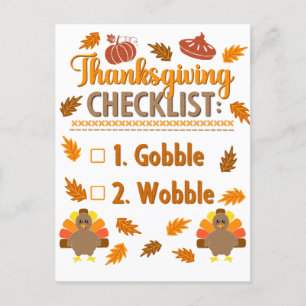 Carte Postale Liste de vérification de Thanksgiving Dinde qui va