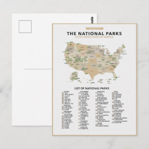 Carte Postale Liste des parcs nationaux aux États-Unis