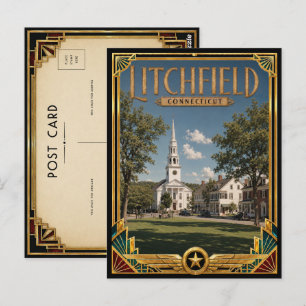 Carte Postale Litchfield Connecticut Art Déco vintage de l'âge d