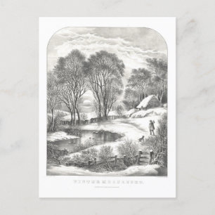 Carte Postale Lithographe vintage de la lune d'hiver Currier & I