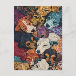 Carte Postale Litter Chien Dormant Chien Chien - Pointillisme Ar