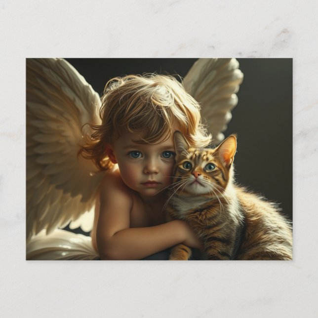 Carte Postale little angel with his cat (Devant)