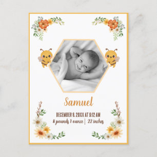 Carte Postale Little Bee Baby Stats de naissance
