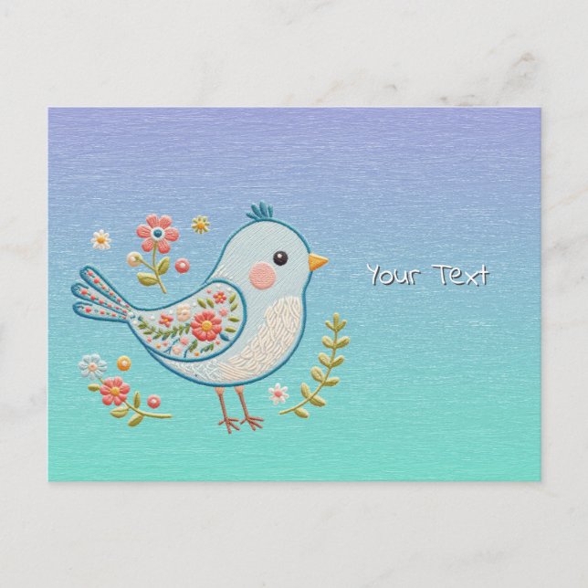 Carte postale Little Blue Bird Floral (Devant)