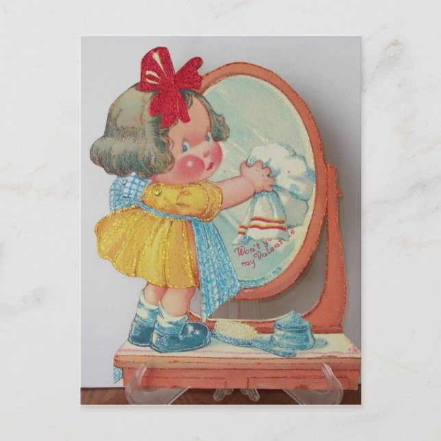 Carte Postale Little Cleaning Girl 1950s Vintage Valentine (Devant)